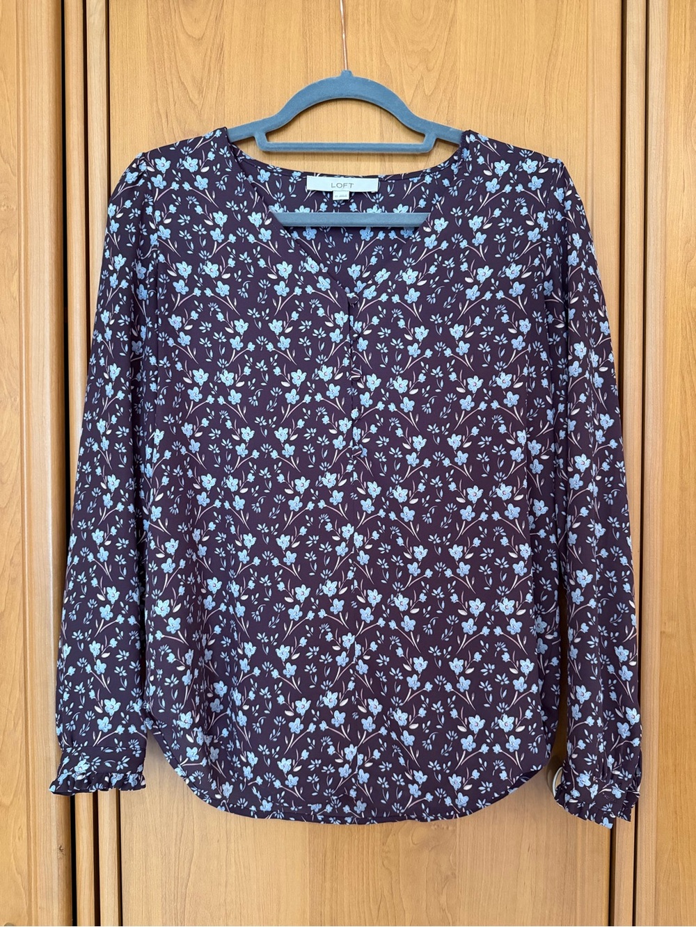 LOFT Floral Long Sleeve Blouse Purple Size XS